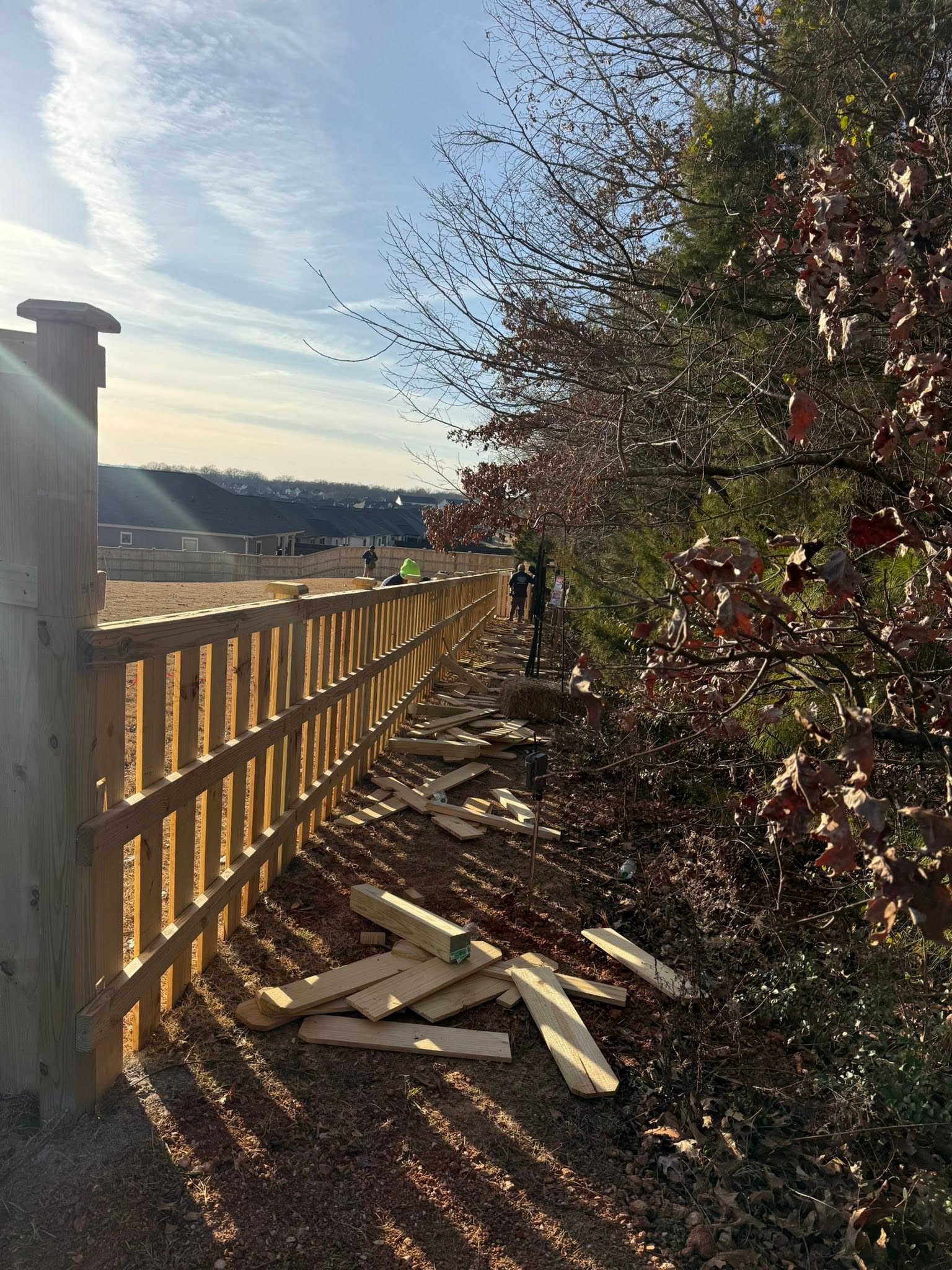 Wood privacy fence installation in progress in Colbert County, AL